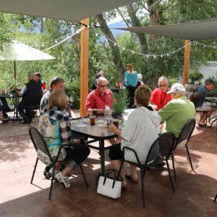 Peak to Peak Rallye participants enjoying lunch outside